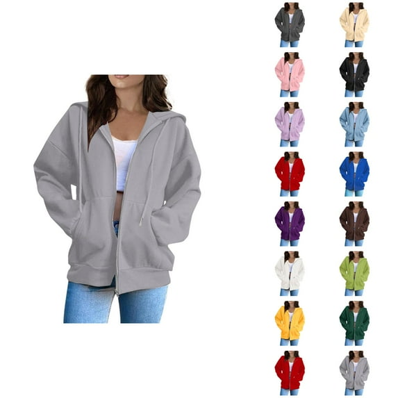 Oversized Hoodie Womens Hoodie Lightweight Sweatshirt Casual Wear Zip Up Hoodie Women Fashion Solid Loose Hooded Zipper Hoodie Long Sleeve Jacket