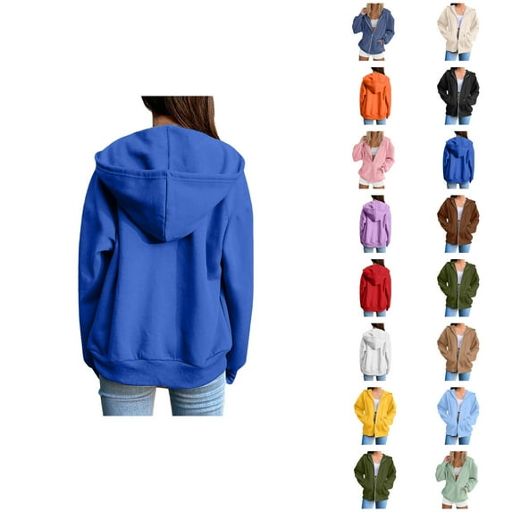 Oversized Hoodie Womens Hoodie Sweatshirt for Women Casual Daily Wear Zip Up Trendy Women's Hoodies And Sweatshirts Stylish Solid Zip Up Jacket For Everyday Wear Long Sleeve Coat
