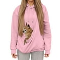 thumbnail image 1 of Oversized Hoodie for Women Cat Pouch Kangaroo Pocket Solid Long Sleeve Tops Pet Carrier Drawstring Relaxed Fit Sweatshirts, 1 of 6