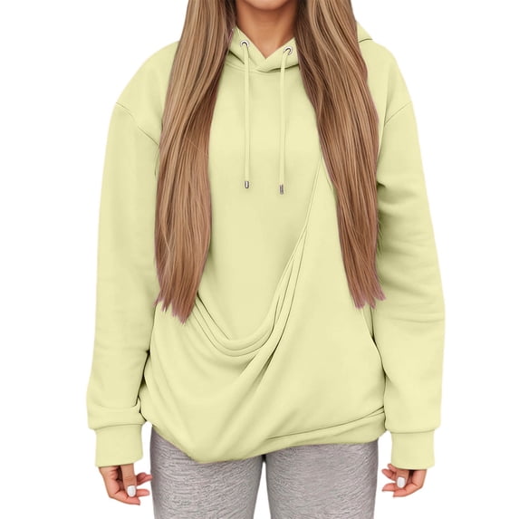 Oversized Hoodie for Women Cat Pouch Kangaroo Pocket Solid Long Sleeve Tops Pet Carrier Drawstring Relaxed Fit Sweatshirts