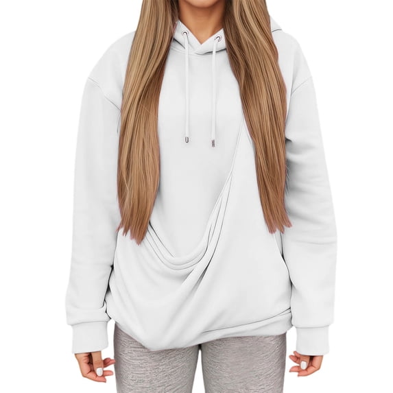 Oversized Hoodie for Women Cat Pouch Kangaroo Pocket Solid Long Sleeve Tops Pet Carrier Drawstring Relaxed Fit Sweatshirts
