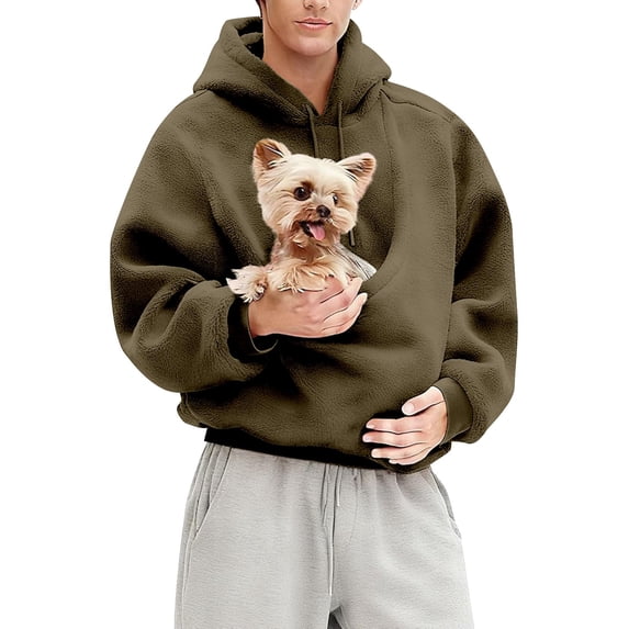 Oversized Hoodie with Dog Pouch Fleece Sharpa Pet Hoodies Carrier Large Pocket Hooded Sweatshirt for Puppy Dogs Holder