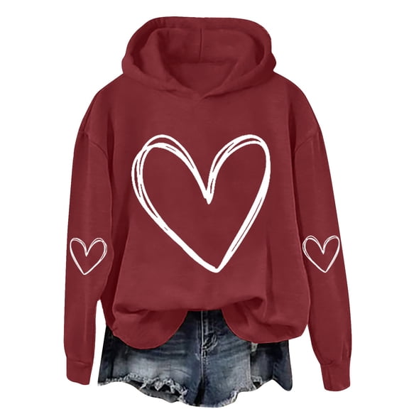 Oversized Hoodie with Fuzzy Heart Valentine's Day Women's Heart Hoodie Casual 3D Double Heart Hoodie Casual Oversized Heart Hoodie
