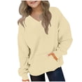 thumbnail image 1 of Oversized Hoodies for Girl Fall Boys Girls V-Neck Sweatshirt with Pocket, Kids Long Sleeve Thin Fleece Pullover Tops for Sports Casual Oversized Hooded Sweatshirt for Girl Beige 5Y, 1 of 8