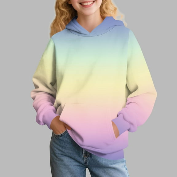 Oversized Hoodies for Teen Girls, Kids Cute Gradient Pullover Tops Long Sleeve Sweatshirt with Pocket New Girls' and Toddler Long Sleeve Casual Shirt Multicolor 4 Years