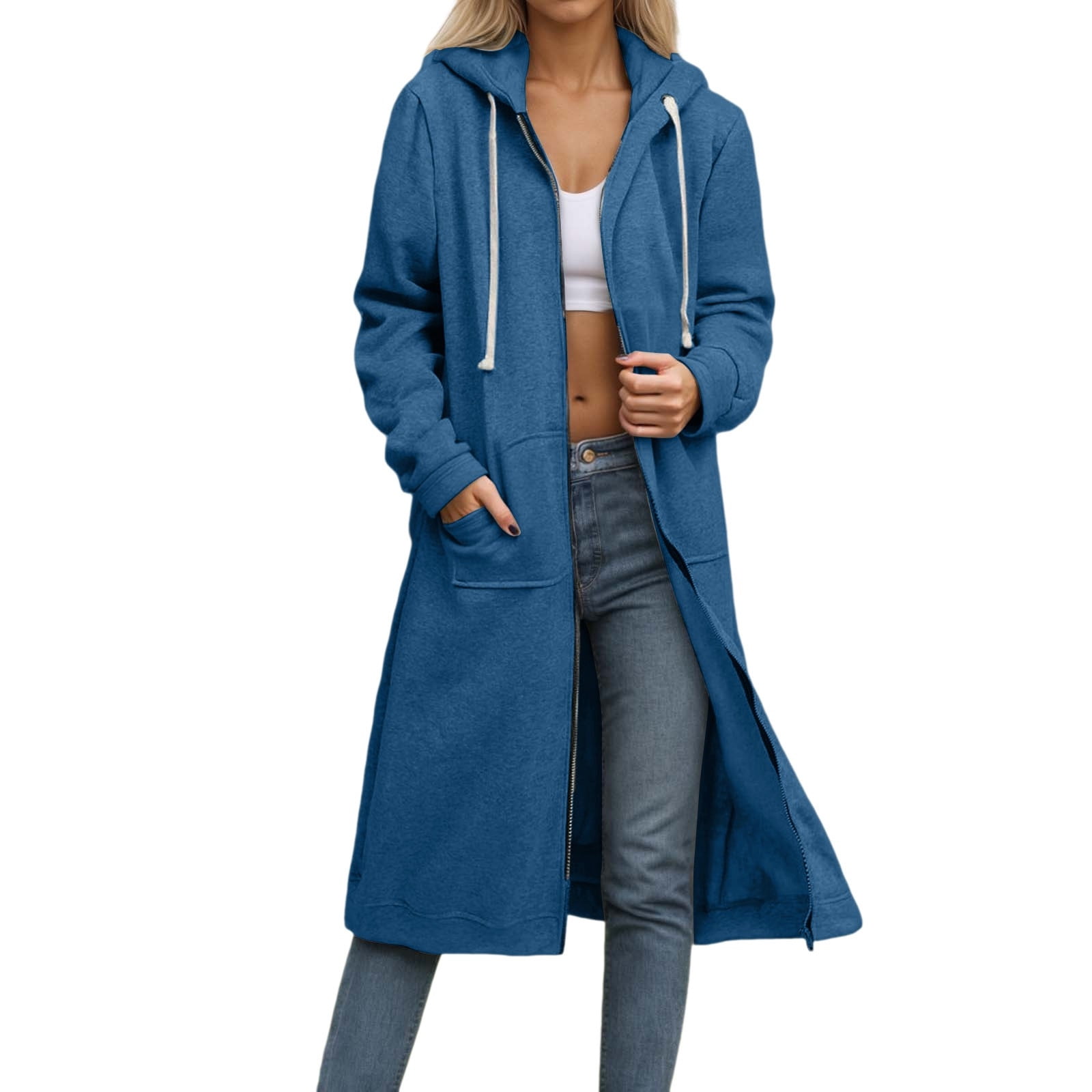 Floerns Women's Casual Long Sleeve Zip-Up Cropped Hoodie - Stretchy, Comfy Sweatshirt With Pockets & Drawstring - View #8