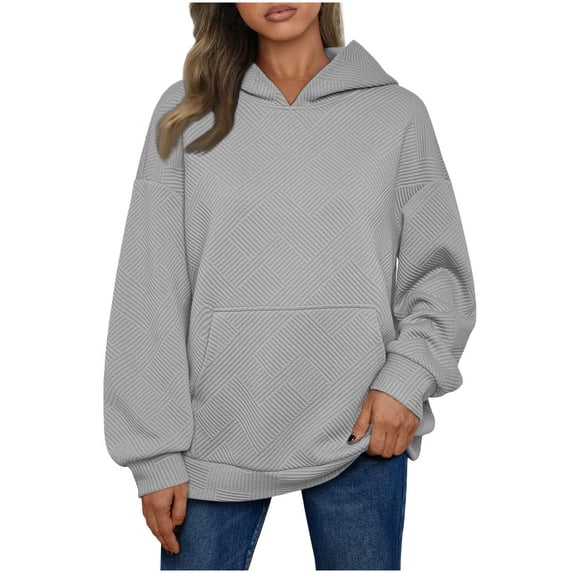 Oversized Hoodies for Women Casual Loose Long Sleeve Plain Pullover Fashion Tops Trendy Clothes Fleece Hooded Sweatshirt Cotton Waffle Knit Sweatshirts with Pockets Gray XL