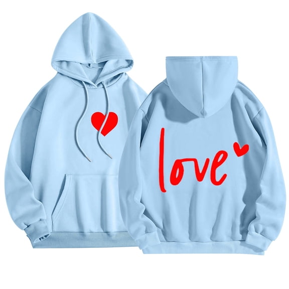 Oversized Hoodies for Women Fall Winter Women's Valentine's Day Couples Matching Letter Print Hooded Long Sleeve Lightweight Casual Pullover Sweatshirt Women Sky Blue S