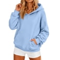 thumbnail image 1 of Oversized Hoodies for Women,Sweatshirt with Pockets, Solid Color Casual Hooded Sweatshirt, Women's Fall Winter Style Casual Track Outfits Light Blue XL, 1 of 5