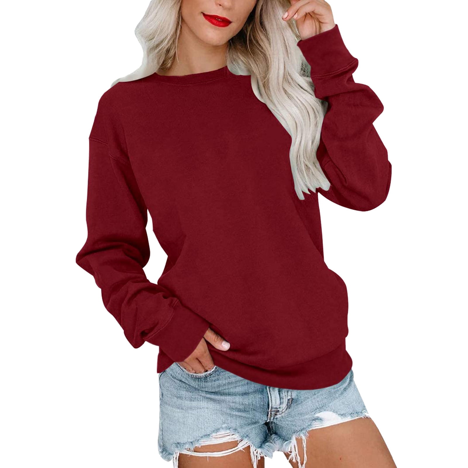 TXIAOLLY Women Tops Dressy,Womens Crew Neck Sweatshirts Tops Long Sleeve  Casual Pullover Cute Lightweight Loose Tops