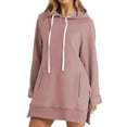 thumbnail image 1 of Oversized Hoodies Womens Casual Solid Color Long Sweatshirts Loose Round Neck Pullover Fall Winter Tops Outfits Dress Split Hem Hooded Sweatshirt with Pockets, 1 of 6