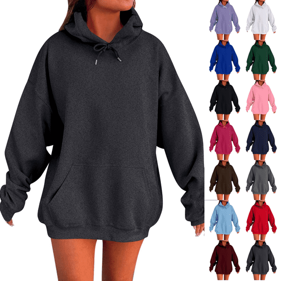 Oversized Hoodies Womens Pullover Sweatshirts Casual Fall Clothes Dark Gray L