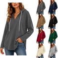 thumbnail image 1 of Oversized Hoodies Zaewscy Women's V-neck Hooded Sweatshirt Long Sleeved Drawstring Hooded Pullover Casual Loose Fall And Winter Curved Hem Sweatshirt Dark Gray XXL, 1 of 9