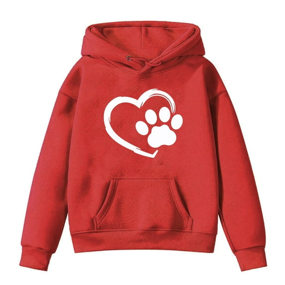 Oversized Hoodies for Girls Heart Graphic Sweatshirt Hooded Casual Loose Pullover Tops with Hood 1-14 Years (Red 1 Years)