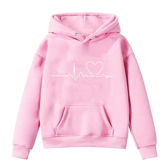 Oversized Hoodies for Girls Letter Print Graphic Sweatshirt Hooded Casual Loose Pullover Tops with Hood 1-14 Years (Pink 5 Years)