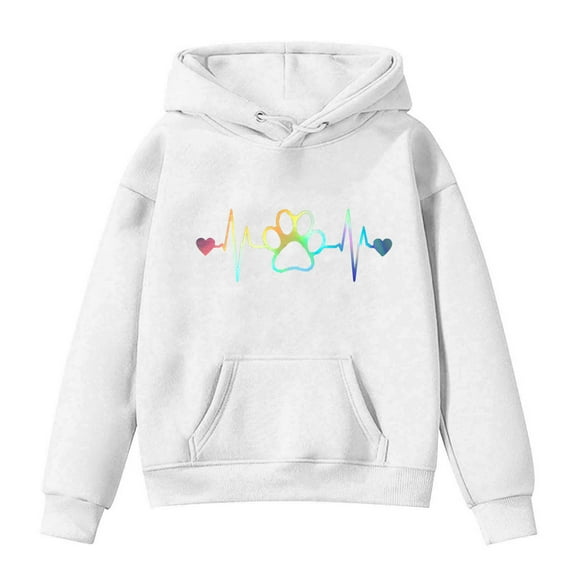 Oversized Hoodies for Girls Letter Print Graphic Sweatshirt Hooded Casual Loose Pullover Tops with Hood 1-14 Years (White 3 Years)