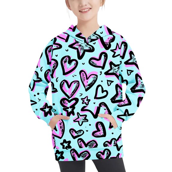 Oversized Hoodies for Kids Girls Long Sleeve Color Block Hooded Sweatshirt Casual Loose Pockets Pullover Top with Hood (Multicolor 110)