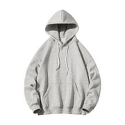 CHARELLA Oversized Hoodies for Men Big and Tall Pockets Solid Color Loose Hooded Sweatshirts Long Sleeve Pullover Top with Hood (Gray 5XL)