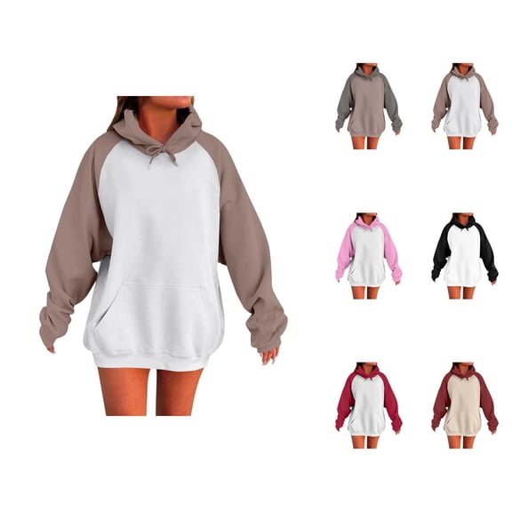Oversized Hoodies for Women 2025 Fall Winter Long Sleeve Color Block Hooded Sweatshirt with Pockets Pullover Tops
