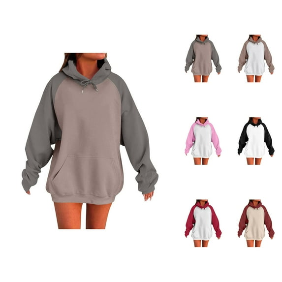 Oversized Hoodies for Women 2025 Fall Winter Long Sleeve Color Block Hooded Sweatshirt with Pockets Pullover Tops