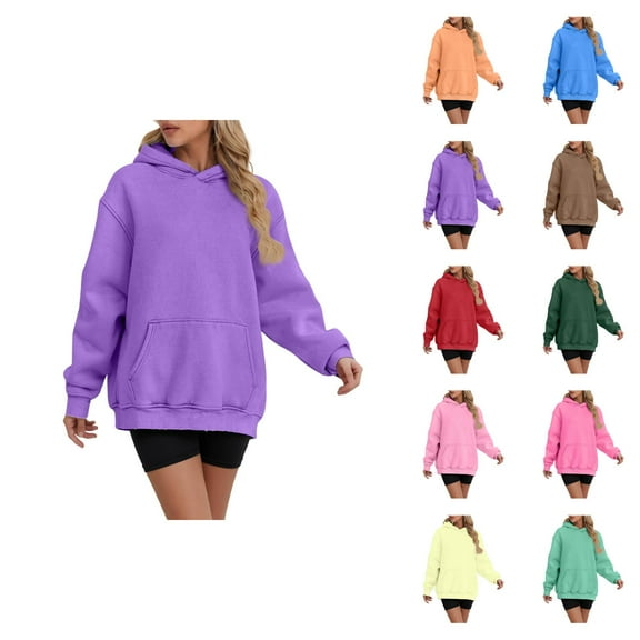 Oversized Hoodies for Women 2025 Fall Winter Long Sleeve Plain Basic Hooded Sweatshirt with Pockets Pullover Tops