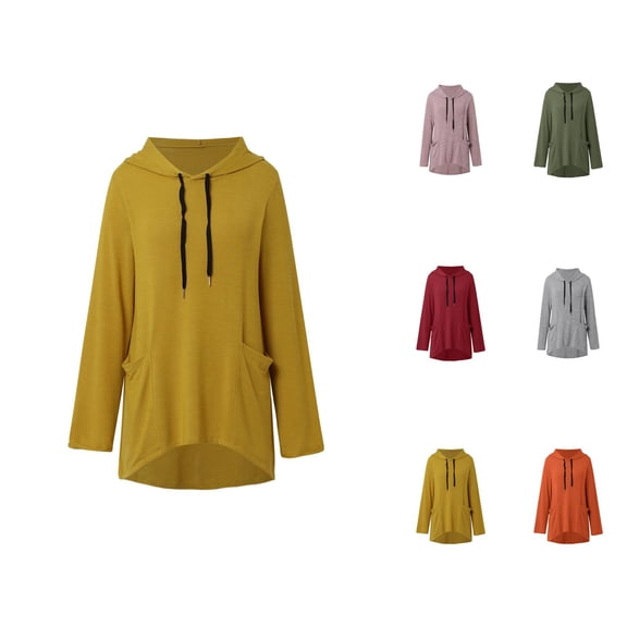 Oversized Hoodies for Women 2025 Fall Winter Long Sleeve Irregular Hem Plain Hooded Sweatshirt with Pockets Pullover Tops
