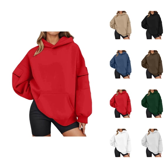 Oversized Hoodies for Women 2025 Fall Winter Long Sleeve Plain Basic Hooded Sweatshirt with Pockets Pullover Tops