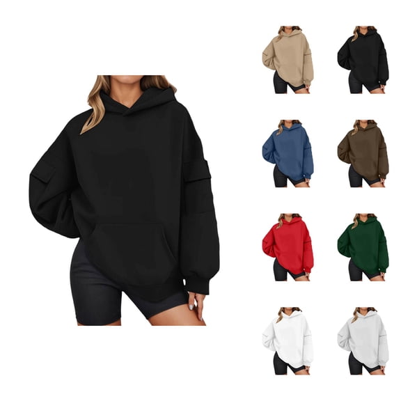 Oversized Hoodies for Women 2025 Fall Winter Long Sleeve Plain Basic Hooded Sweatshirt with Pockets Pullover Tops