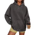 thumbnail image 1 of Oversized Hoodies for Women Acid Wash Sweatshirt Cute Pullover Fall Winter Long Sleeve Shirts Gray S, 1 of 9