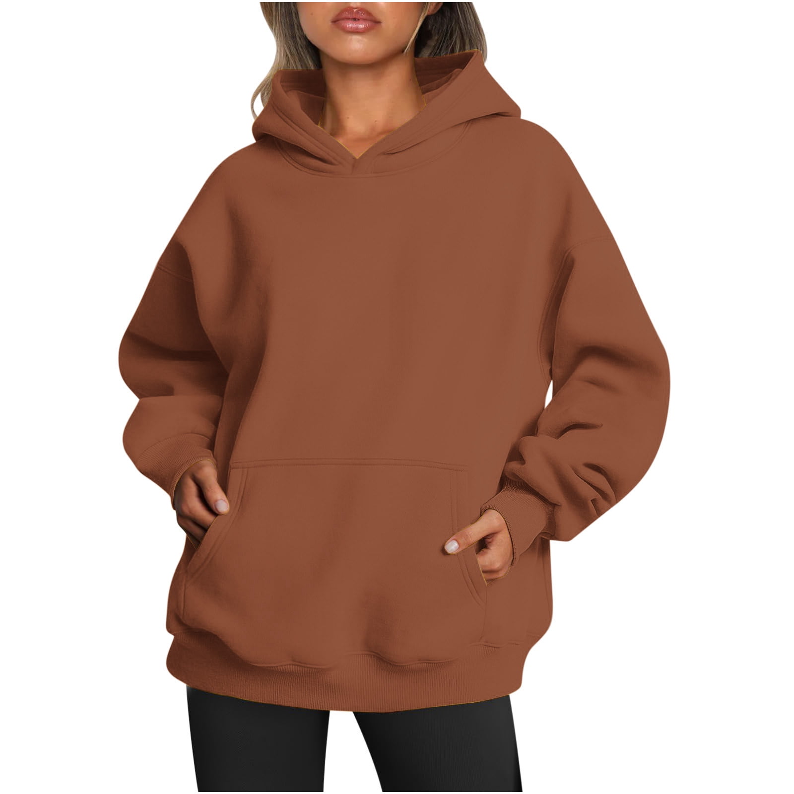 Women's solid color long-sleeved hoodie sweater