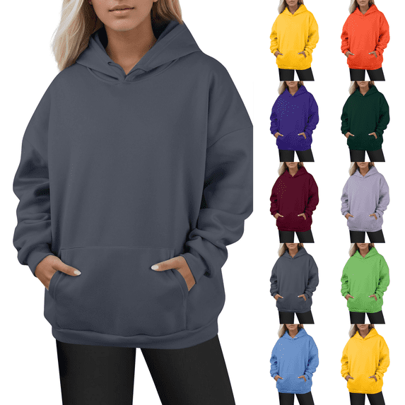 Oversized Hoodies for Women Casual Long Sleeve Sweatshirts Fall Fashion Warm Sweaters Baggy Hoodie Winter Clothes Dark Gray L