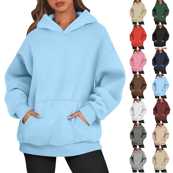 Oversized Hoodies for Women Casual Long Sleeve Sweatshirts Fall Fashion Warm Sweaters Baggy Hoodie Winter Clothes Sky Blue M