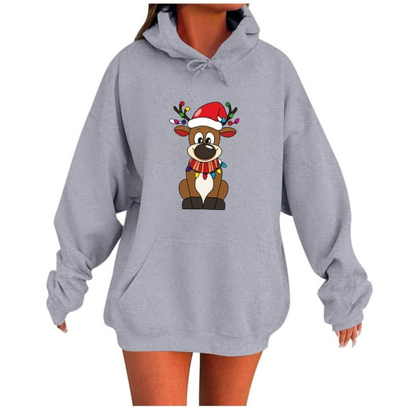 Oversized Hoodies for Women Christmas Outfits Holiday Long Sleeve Pullover Sweatshirts with Pockets, XL Gray