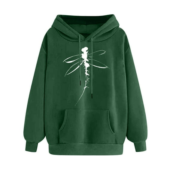 Oversized Hoodies for Women Dragonfly Graphic Print Hooded Sweatshirt Drop Shoulder Long Sleeve Loose Pullover Tops