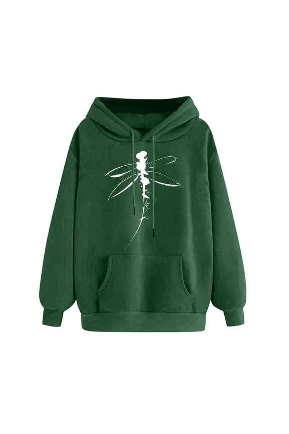 Oversized Hoodies for Women Dragonfly Graphic Print Hooded Sweatshirt Drop Shoulder Long Sleeve Loose Pullover Tops