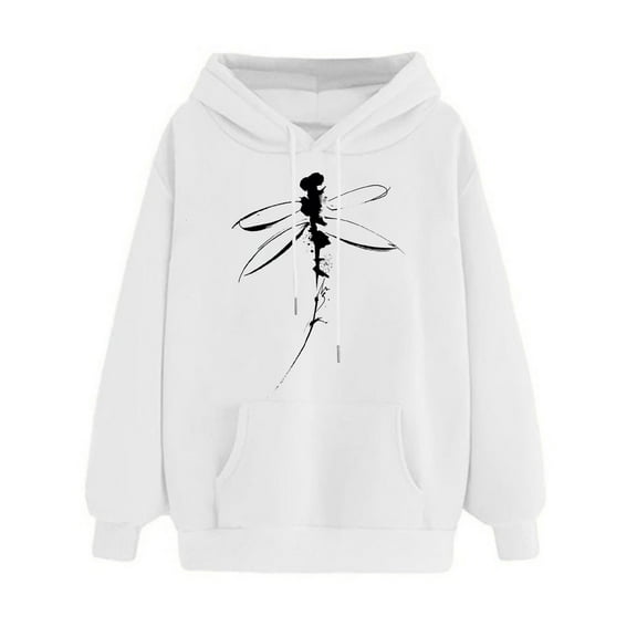 Oversized Hoodies for Women Dragonfly Graphic Print Hooded Sweatshirt Drop Shoulder Long Sleeve Loose Pullover Tops