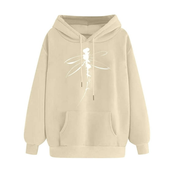 Oversized Hoodies for Women Dragonfly Graphic Print Hooded Sweatshirt Drop Shoulder Long Sleeve Loose Pullover Tops
