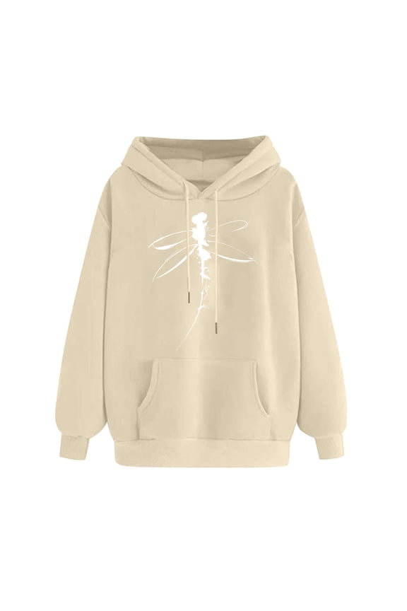 Oversized Hoodies for Women Dragonfly Graphic Print Hooded Sweatshirt Drop Shoulder Long Sleeve Loose Pullover Tops