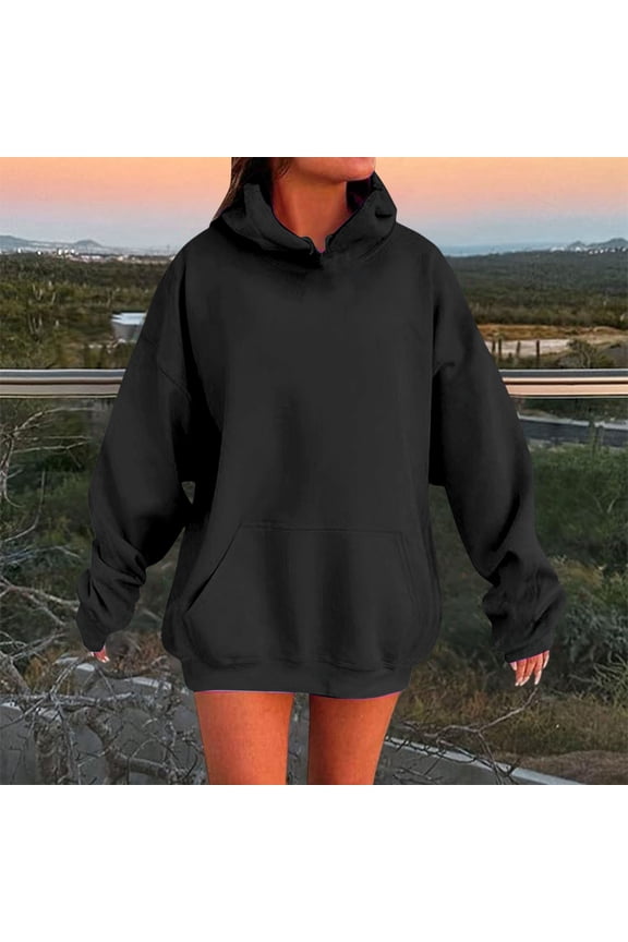 Oversized Hoodies for Women Drop Shoulder Sweatshirts Casual Spring Comfy Tops with Pockets Black XS