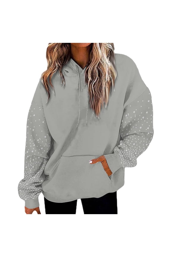 Oversized Hoodies for Women Encrusted Comfortable Fashion Autumn Winter Trendy Queen Hoodie Gray 2Xl