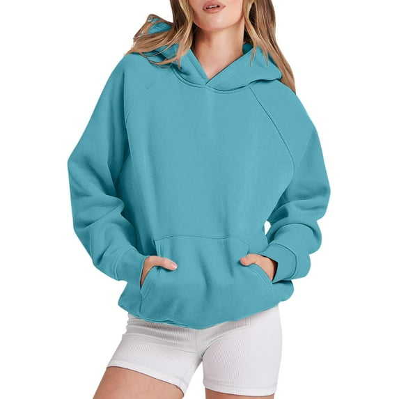Oversized Hoodies for Women Fall Fashion 2025 Long Sleeve Sweatshirts with Pocket Basic Solid Loose Fit Hooded Tops Z001-Blue M