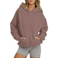 thumbnail image 1 of Oversized Hoodies for Women Fall Fashion 2025 Long Sleeve Sweatshirts with Pocket Basic Solid Loose Fit Hooded Tops Z002-Brown XXL, 1 of 5