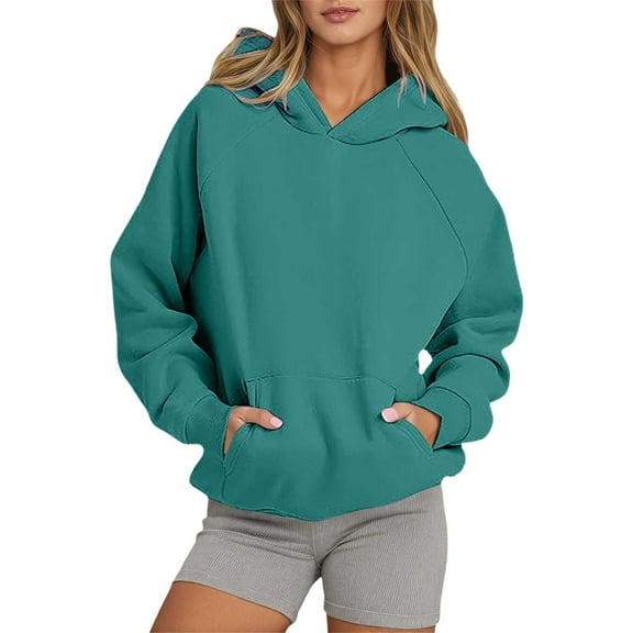 Oversized Hoodies for Women Fall Fashion 2025 Long Sleeve Sweatshirts with Pocket Basic Solid Loose Fit Hooded Tops Z002-GN1 M