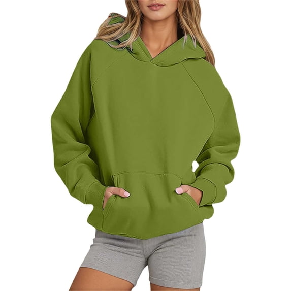 Oversized Hoodies for Women Fall Fashion 2025 Long Sleeve Sweatshirts with Pocket Basic Solid Loose Fit Hooded Tops Z002-GN3 L