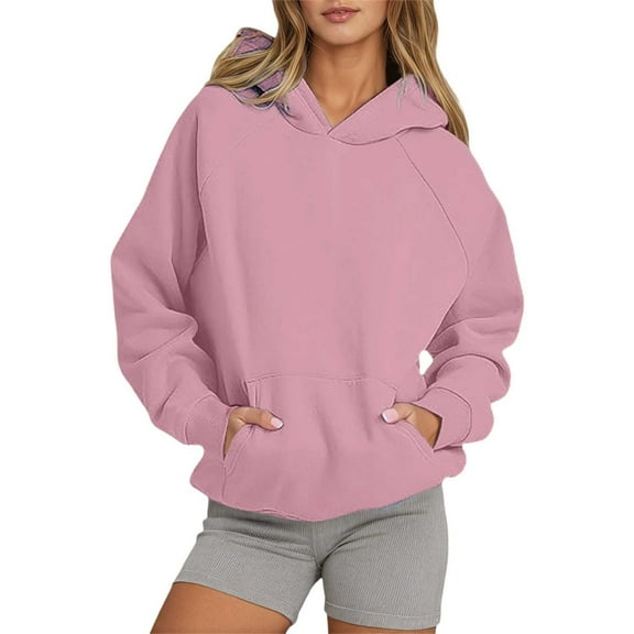 Oversized Hoodies for Women Fall Fashion 2025 Long Sleeve Sweatshirts with Pocket Basic Solid Loose Fit Hooded Tops Z002-Pink S