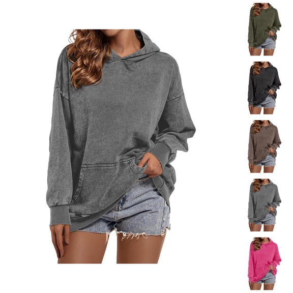 Oversized Hoodies for Women Fall Winter Long Sleeve Plain Baggy Drop Shoulder Hooded Sweatshirt with Pockets Pullover Tops