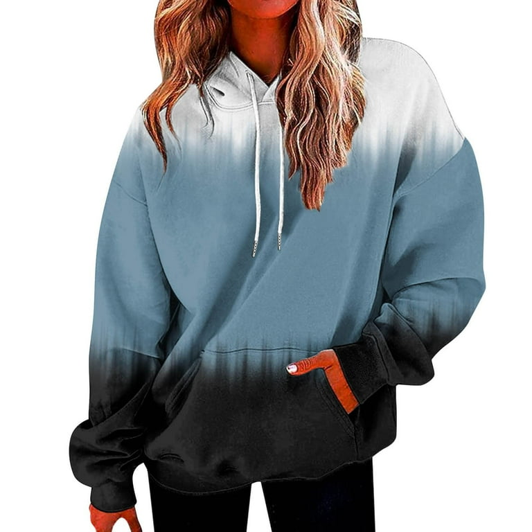 Oversized Hoodies for Women Fashion Ombre Long Sleeve Shirts Fall Baggy Pullover Y2K Clothes Sweatshirts with Pocket