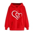 thumbnail image 1 of Oversized Hoodies for Women Graphic Heart Pullover Hooded Sweatshirt Valentines Day Long Sleeve Pockets Top with Hood (Red L), 1 of 4
