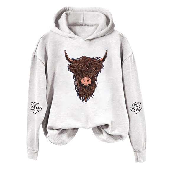 Oversized Hoodies for Women Long Sleeve Highland Cattle Print Hooded Sweatshirts Winter Fall Pullover Tops Fashion Y2k Outfits Clothes