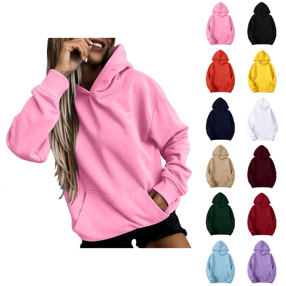 Oversized Hoodies for Women Long Sleeve Pullover with Pockets Hooded Sweatshirt Women Loose Fit Casual Hoodies Pink Hoodies Size S-5XL